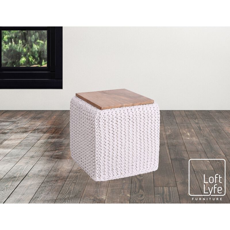 Loft Lyfe Joana Cotton Yarn 3-in-1 Pouf/Ottoman/End Table