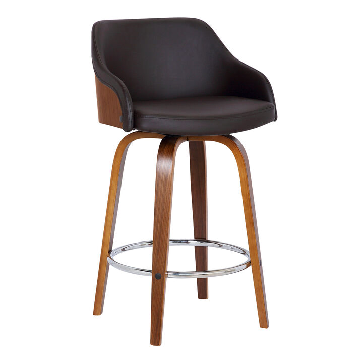Alec Counter Height Swivel Faux Leather and Wood Bar Stool