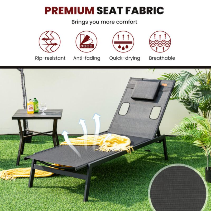 Hivvago Patio Sunbathing Lounge Chair 5-Position Adjustable Tanning Chair-Black