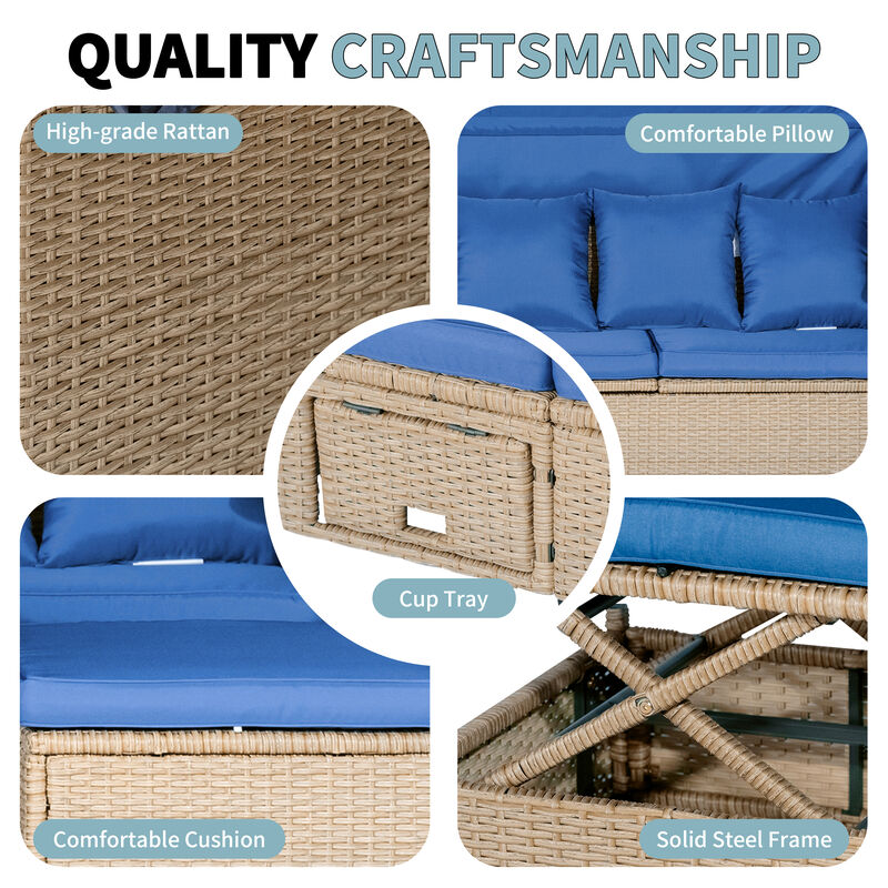 Merax UV-Proof Resin Wicker Patio Sofa Set with Canopy
