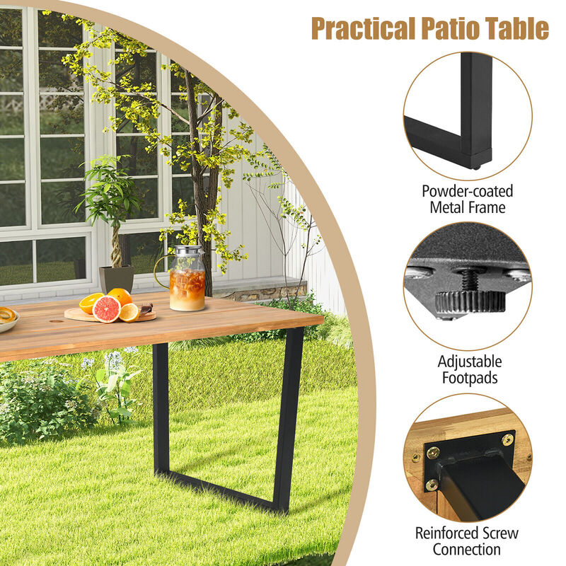 6-Person Acacia Wood Outdoor Dining Table with 2 Inch Umbrella Hole
