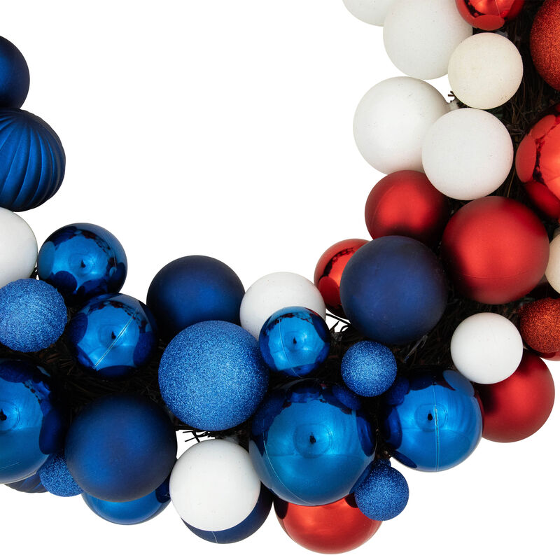 Glittered Patriotic Ornament Wreath - 22" - Red  White and Blue