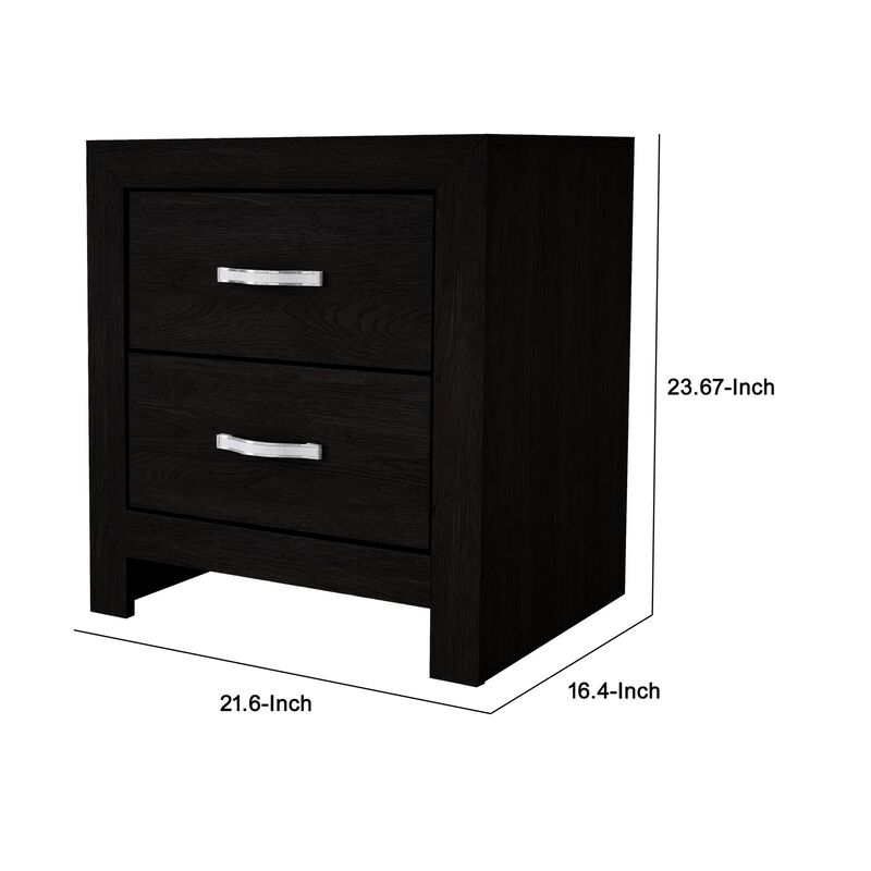 Ancy 24 Inch 2 Drawer Nightstand, Faux Diamond Inlay Handles, Modern Black - Benzara