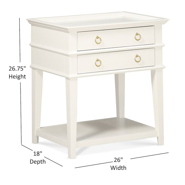 Comfort Pointe Clara White 2-Drawer Tray Top Nightstand
