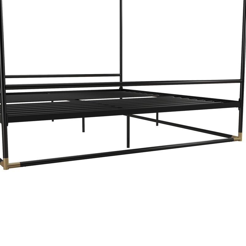 Celeste Canopy Metal Bed, King, Black & Gold