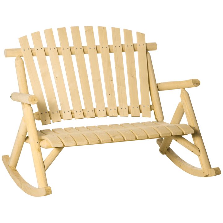 Natural Porch Seat: Wooden 2-Person Rocking Bench with Slatted Design