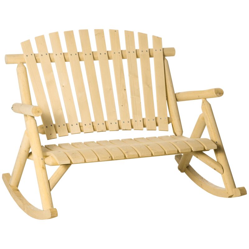 Natural Porch Seat: Wooden 2-Person Rocking Bench with Slatted Design