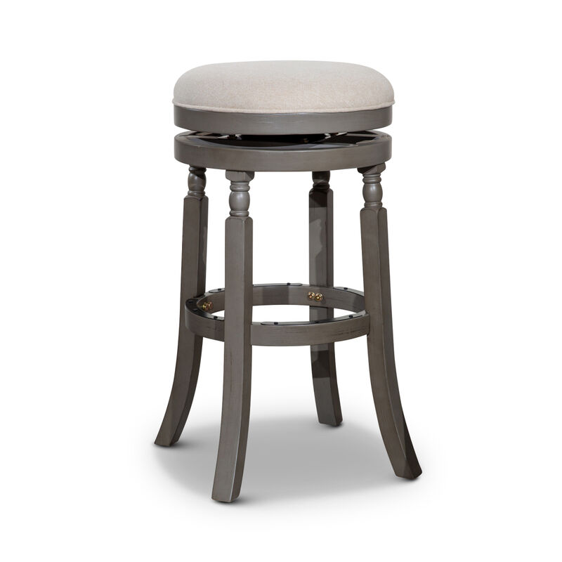 Palmer Lake 30" Barstool, Weathered Gray Finish, Beige Fabric Seat