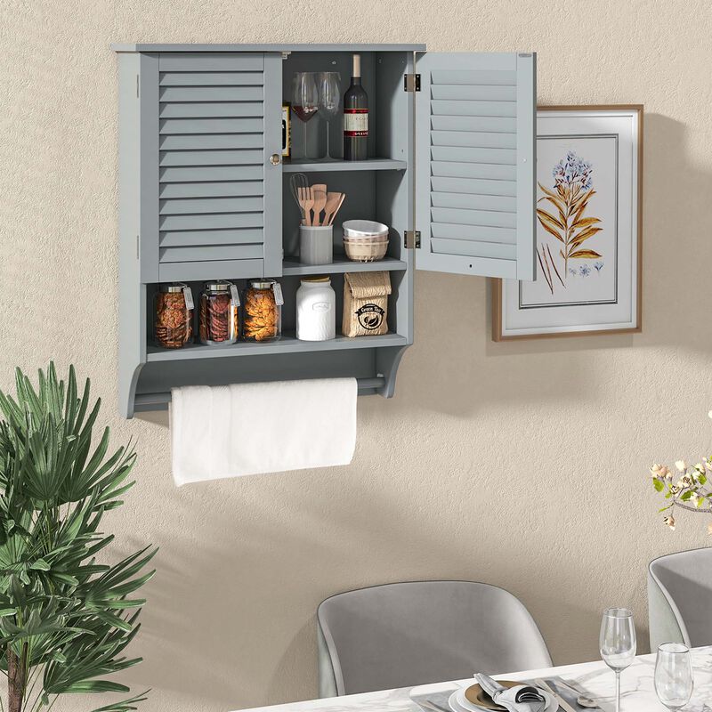 Costway Bathroom Wall Mounted Medicine Cabinet with Louvered Doors & Towel Bar White