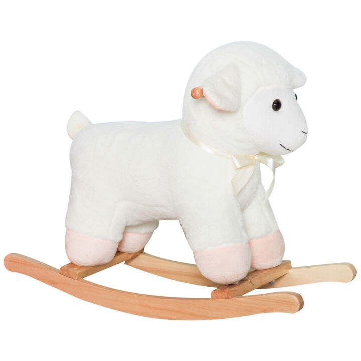 Woolly Wonder: White Wooden Lamb Rocking Horse for Kids