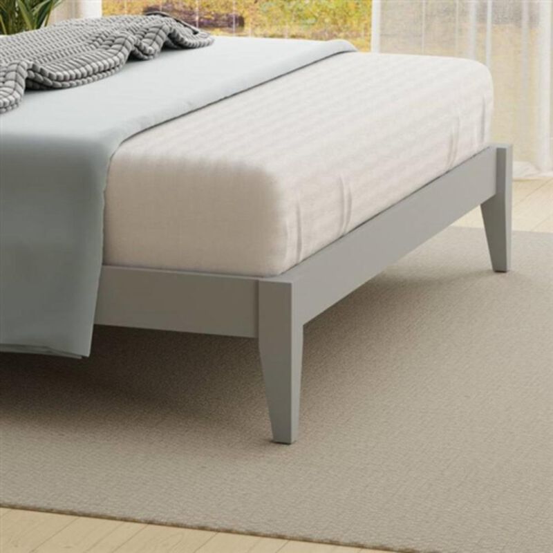Hivvago Full Traditional Solid Oak Wooden Platform Bed Frame with Headboard in Grey