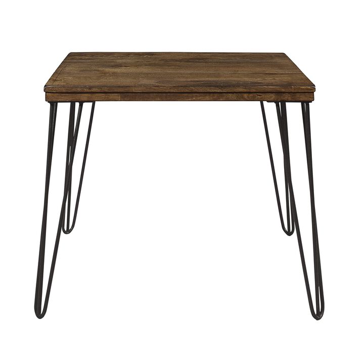 Hali 22 Inch Side End Table, Rubberwood, Black Metal Hairpin Legs, Brown - Benzara