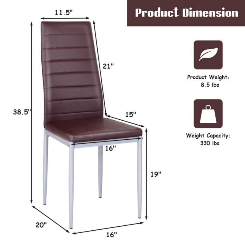 Hivvago 4 Pieces PVC Elegant Design Leather Dining Chairs with Solid Metal Legs