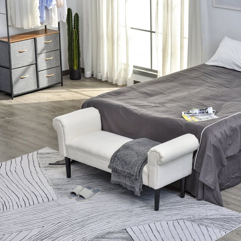 Cream Elegance: 52" Linen Ottoman Bench with Armrests