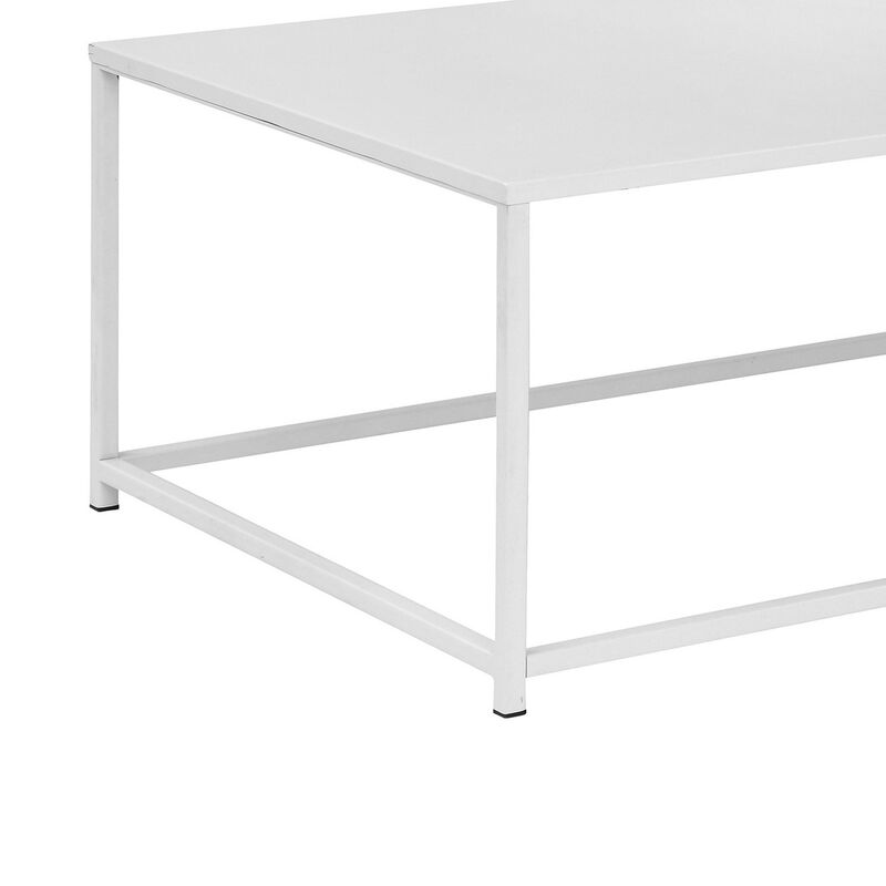 Eme 48 Inch  Coffee Table, Rectangular Tabletop, Modern White Metal Frame - Benzara