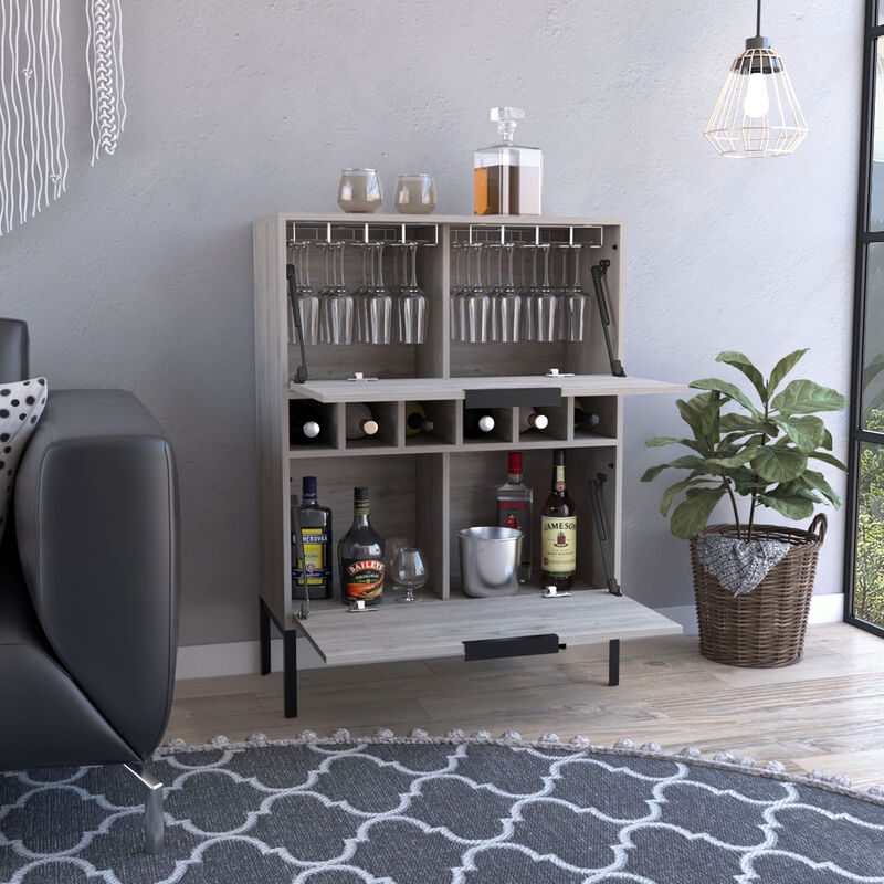 DEPOT E-SHOP Staten Bar Cabinet, Six Built-in Wine Rack, Two Door Flexible Cabinets, Light Gray