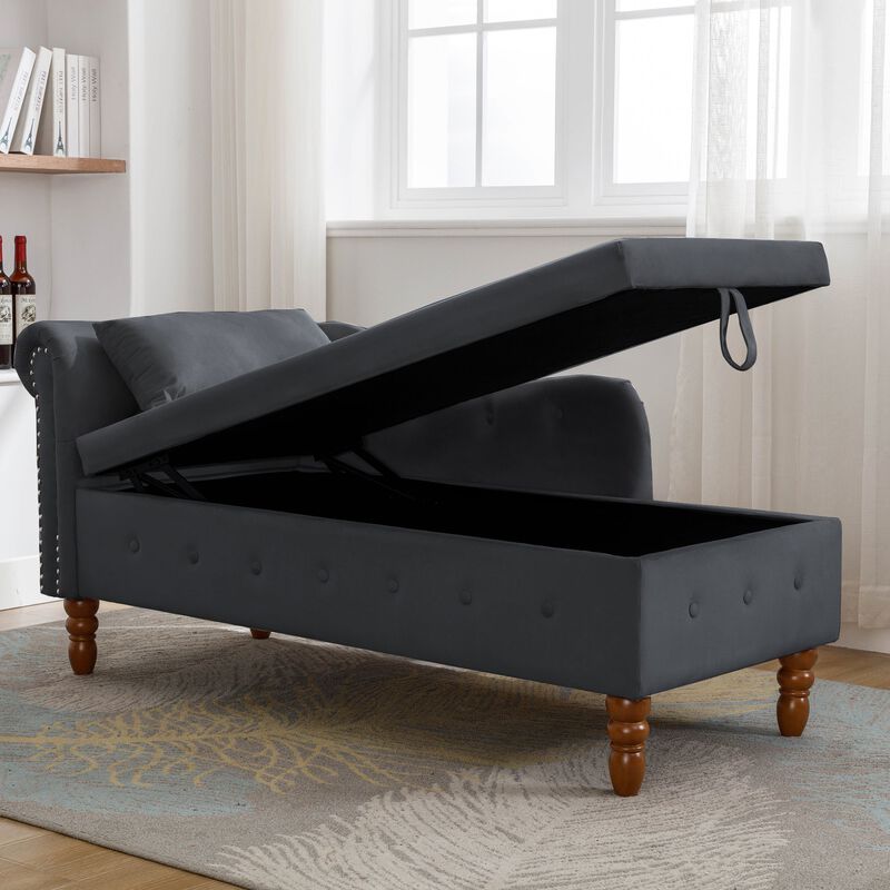 Mondawe Indoor Chaise Lounge, Upholstered Rolled Arm Chaise Sleeper Chair with Nailhead Trim