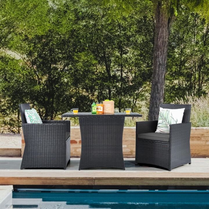 Hivvago 3 Pieces Patio Rattan Furniture Set with Cushion and Sofa Armrest