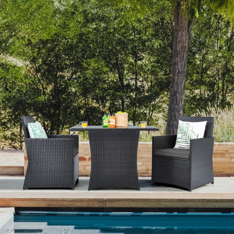 Hivvago 3 Pieces Patio Rattan Furniture Set with Cushion and Sofa Armrest