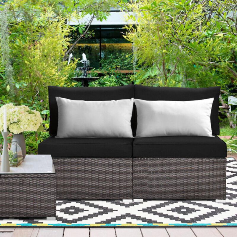 Hivvago 2 Pieces Patio Rattan Armless Sofa Set with 2 Cushions and 2 Pillows