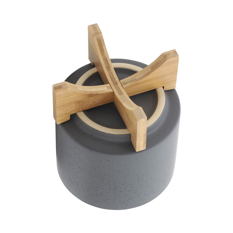 Planter with Wood Stand, Matte Gray