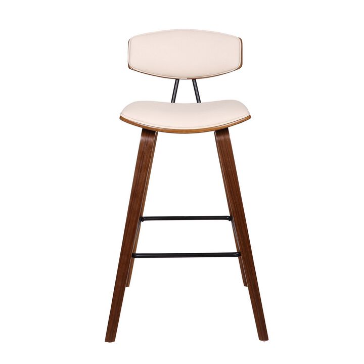 28.5 Inches Contoured Seat Leatherette Barstool, Cream - Benzara