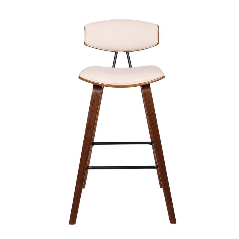 28.5 Inches Contoured Seat Leatherette Barstool, Cream - Benzara