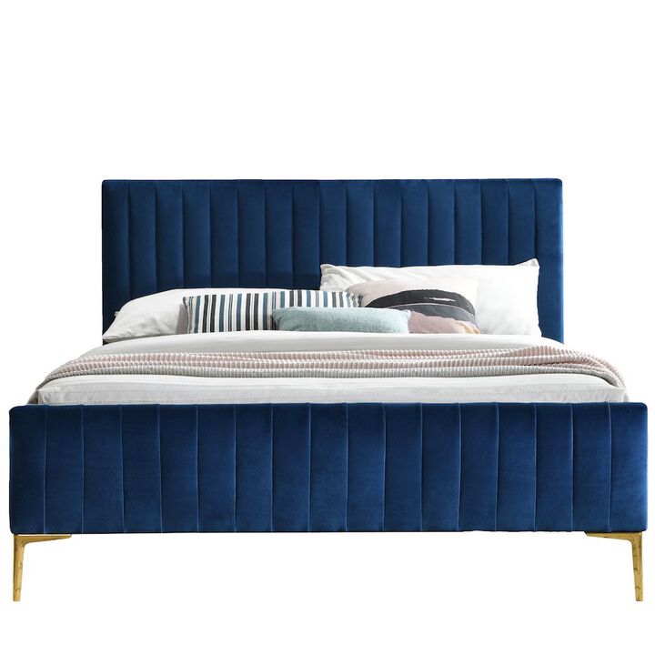 Omax Decor Julia Wood and Fabric Upholstered Queen Platform Bed in Blue