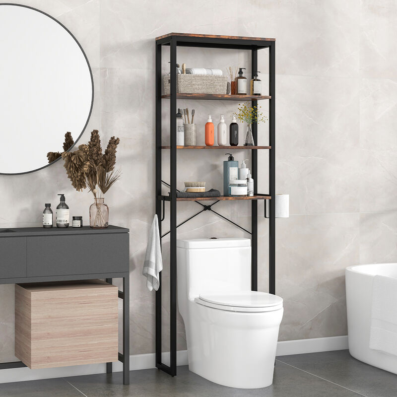 4-Tier Freestanding Over the Toilet Storage Rack-Rustic Brown