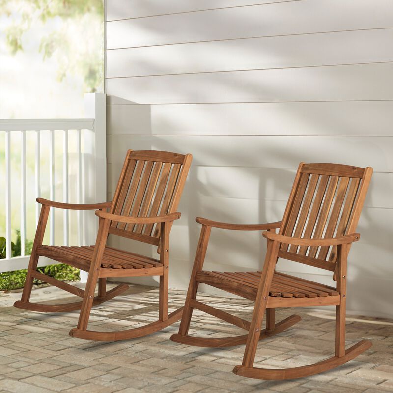 Penny Classic Slat Back Acacia Wood Patio Outdoor Rocking Chair