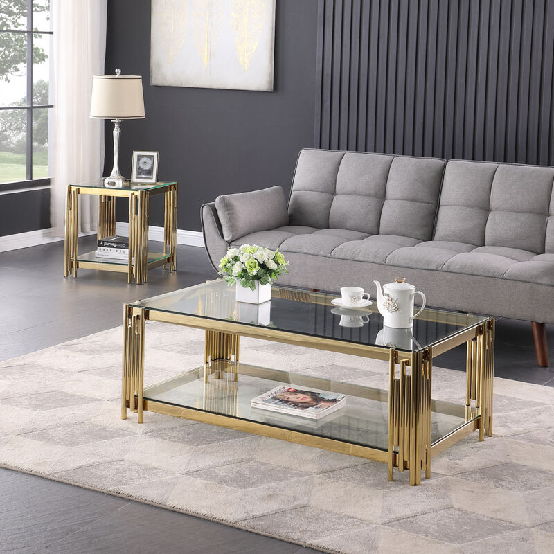 Golden Stainless Steel Double Layer Coffee Table