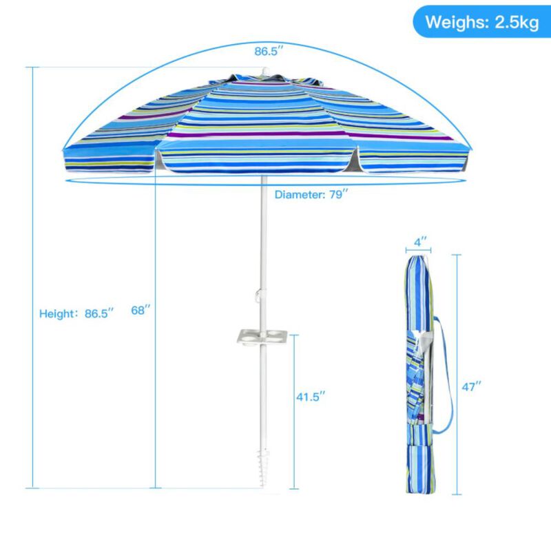 Hivvago 7.2 Feet Portable Outdoor Beach Umbrella with Sand Anchor and Tilt Mechanism