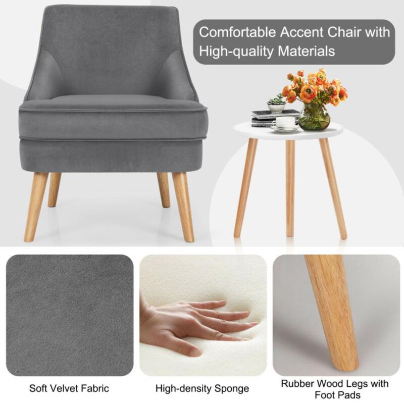 Hivvago Mid Century Velvet Accent Chair with Rubber Wood Legs for Bedroom