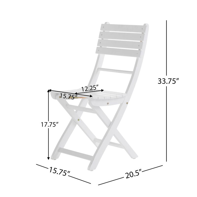 Cami Outdoor Foldable Dining Chair Set of 2, Slatted, X Legs, White - Benzara