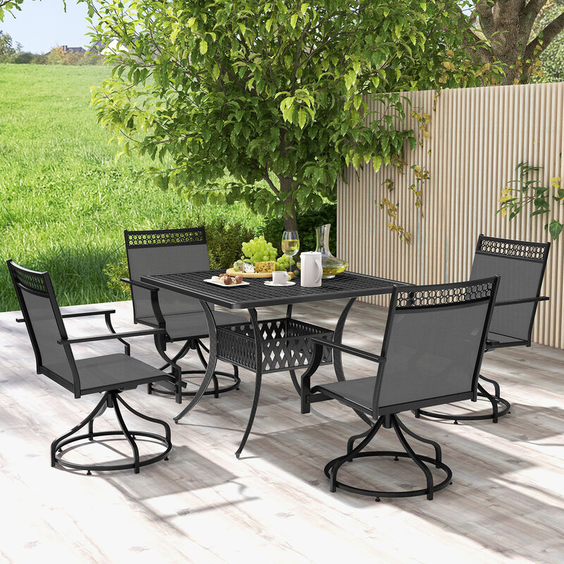 Patio Swivel Dining Chairs Set of 2 with Heavy-duty Metal Frame and Armrests