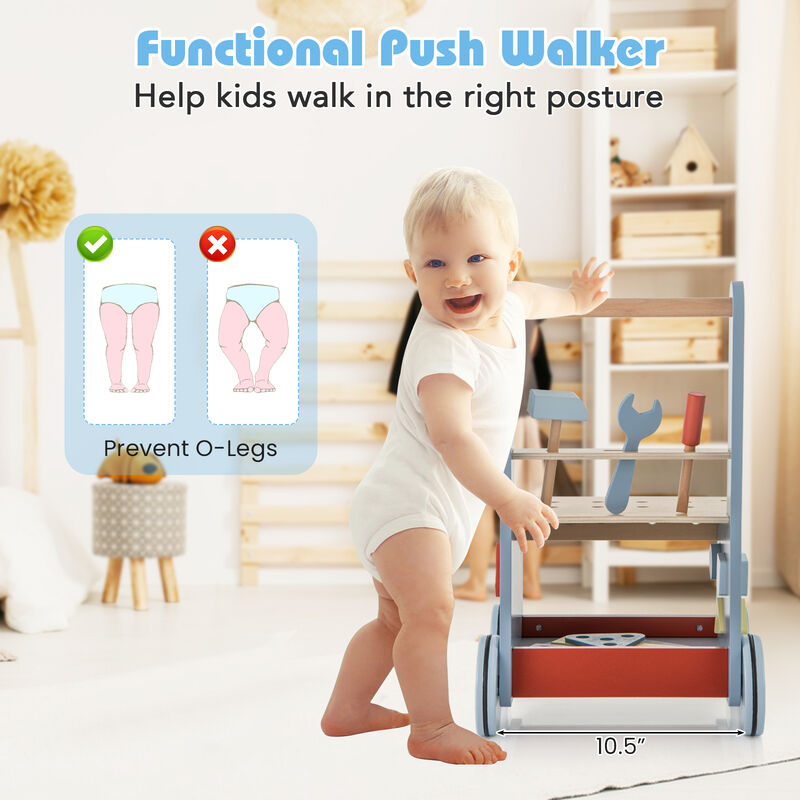 2-in-1 Toddler Wooden Baby Push Walker with Multi-Activity Center – Interactive Play and Learning Toy