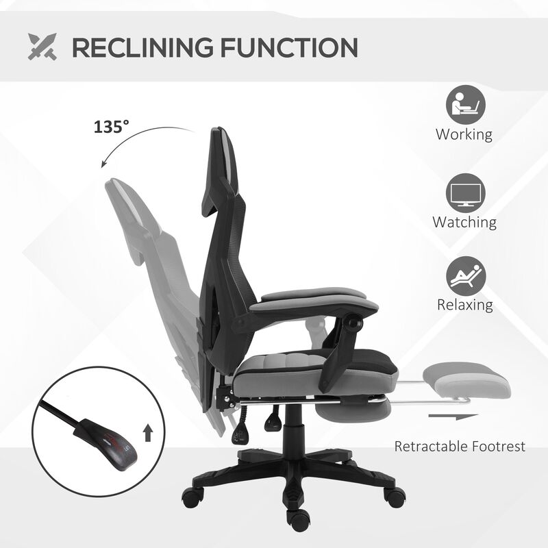 Grey Ergonomic Task Chair: Mesh Office Chair with Adjustable Footrest