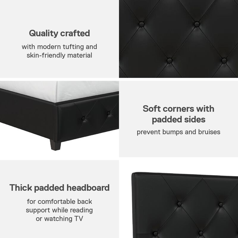 Atwater Living Dana Upholstered Bed, Full, Black Faux Leather