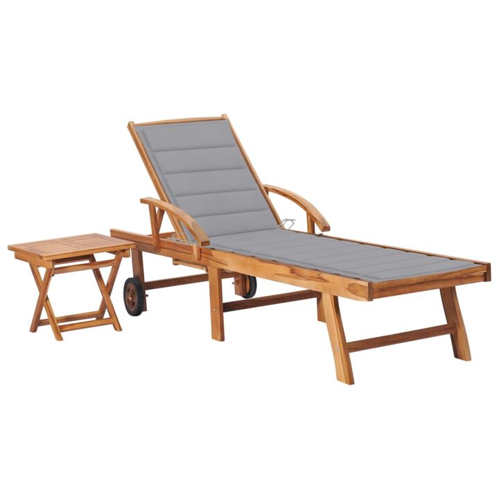 vidaXL Sun Lounger with  Table and Cushion Solid Teak Wood