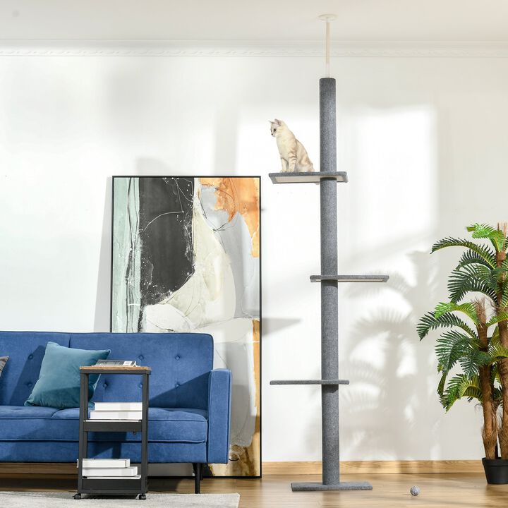 Grey Cat Activity Center: Floor-to-Ceiling Climbing Tower with Sisal