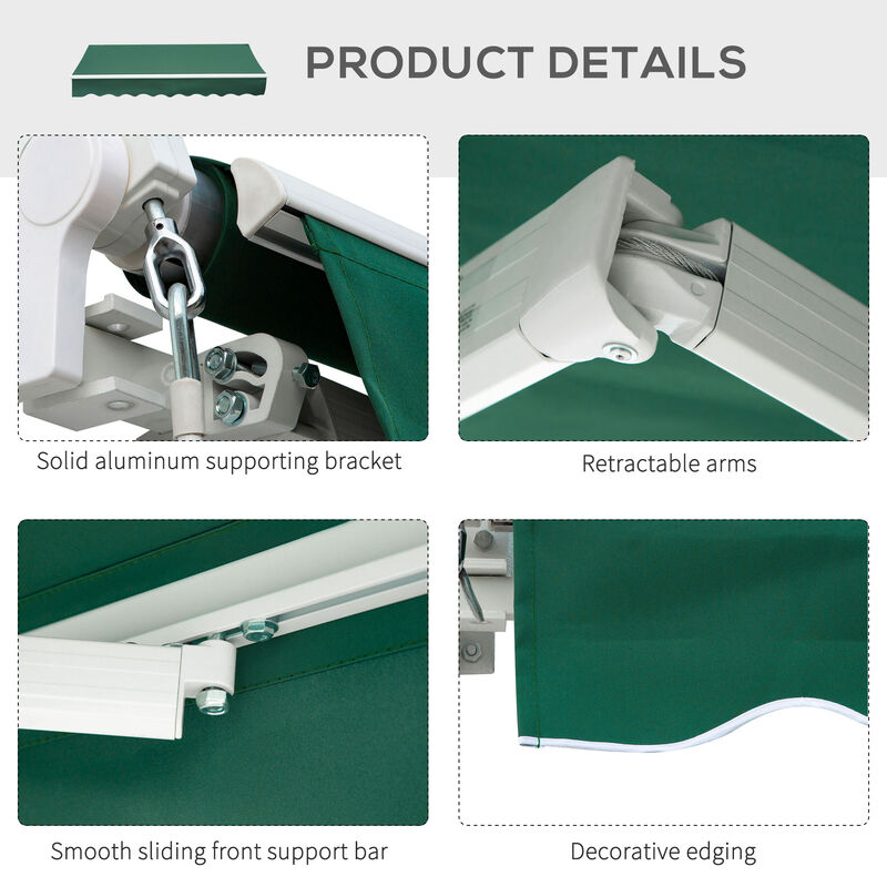 8'x7' Manual Retractable Sun Shade Shelter Outdoor Patio Awning Canopy Green