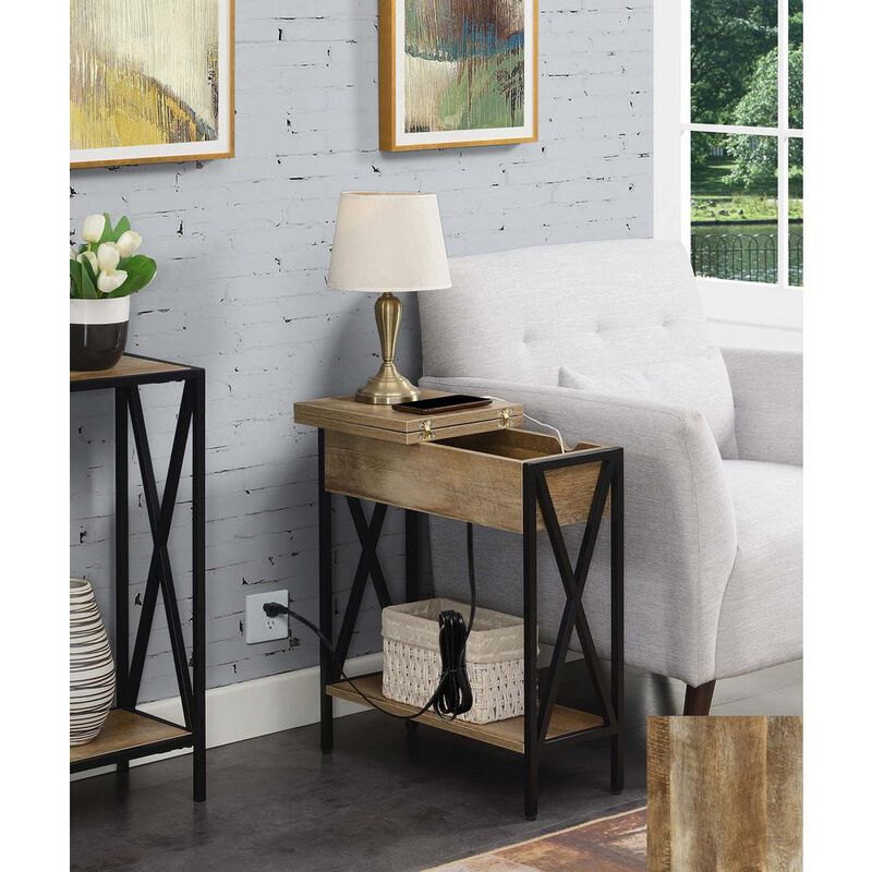 Convenience Concepts Tucson Flip Top End Table with Charging Station and Shelf