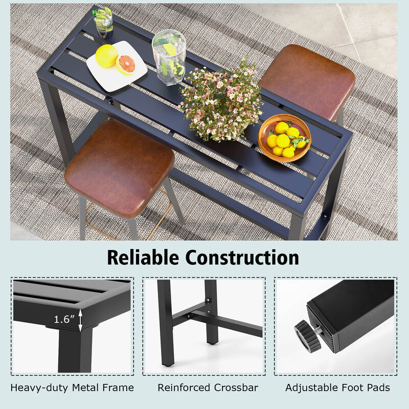 48 Inch Outdoor Bar Table with Waterproof Top and Heavy-duty Metal Frame