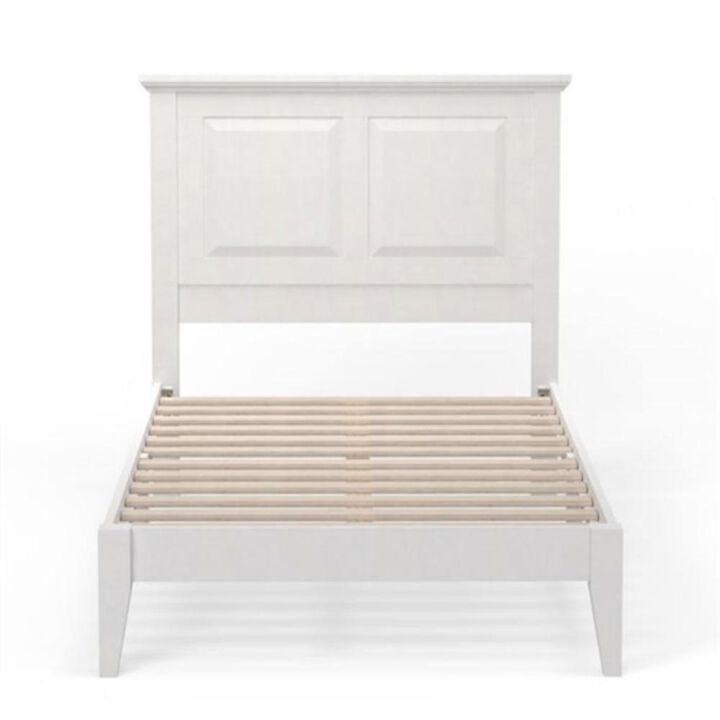 Hivvago Twin Traditional Solid Oak Wooden Platform Bed Frame with Headboard in White