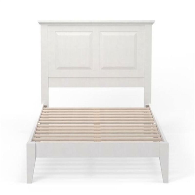 Hivvago Twin Traditional Solid Oak Wooden Platform Bed Frame with Headboard in White