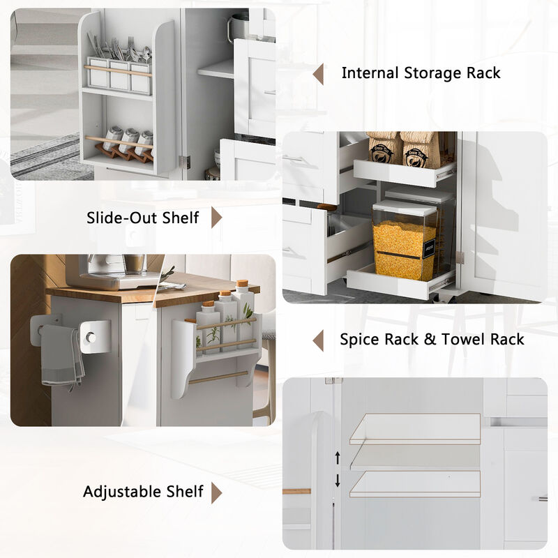 Streamdale Rolling Kitchen Island with Storage and Spice Rack Tower