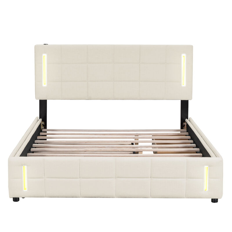 Merax Linen Platform Bed with Trundle and Drawers
