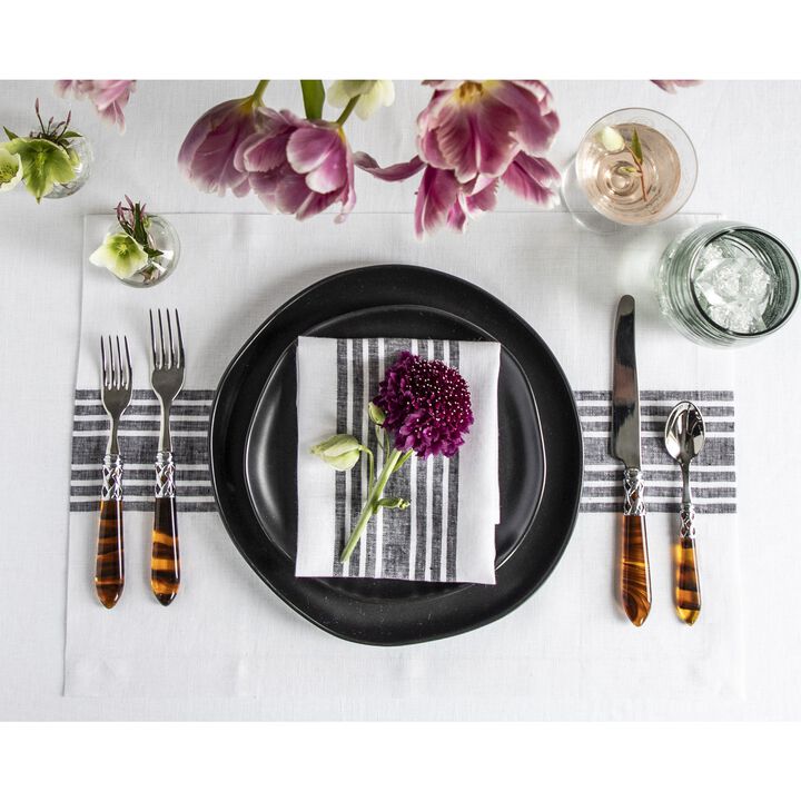 Solino Home 100% Pure Linen Stripe Placemats 14 x 19 Inch Set of 4 | Farmhouse