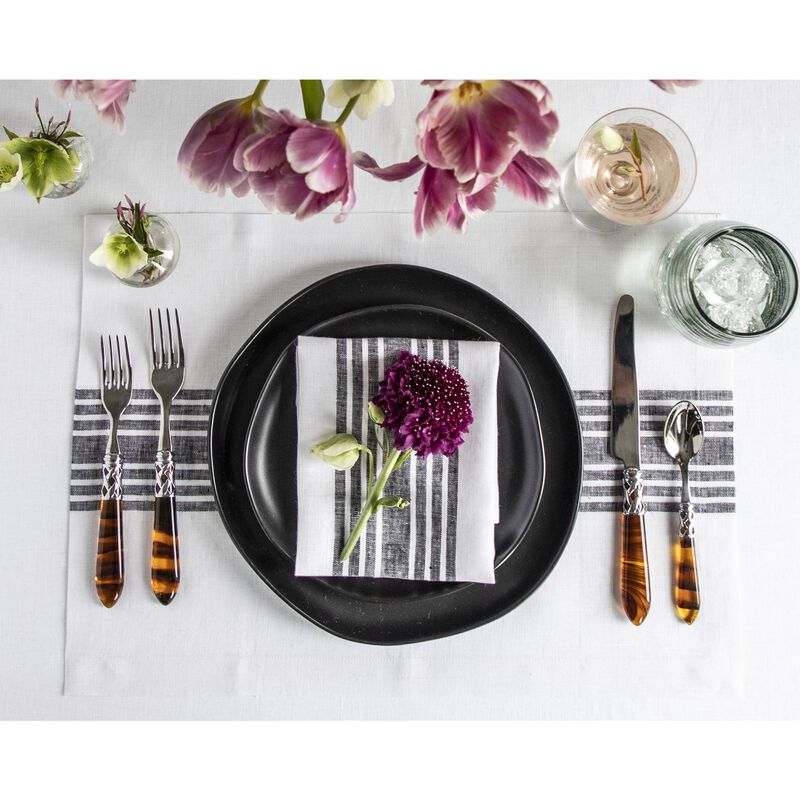 Solino Home 100% Pure Linen Stripe Placemats 14 x 19 Inch Set of 4 | Farmhouse