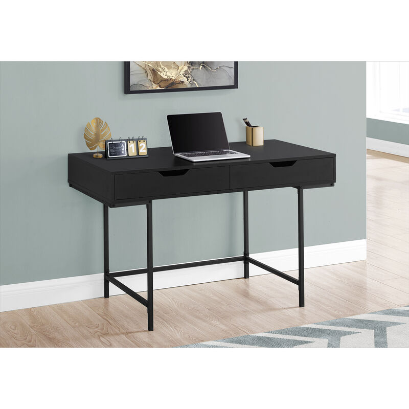 Monarch Specialties I 7556 Computer Desk, Home Office, Laptop, Storage Drawers, 48"L, Work, Metal, Laminate, Black, Contemporary, Modern